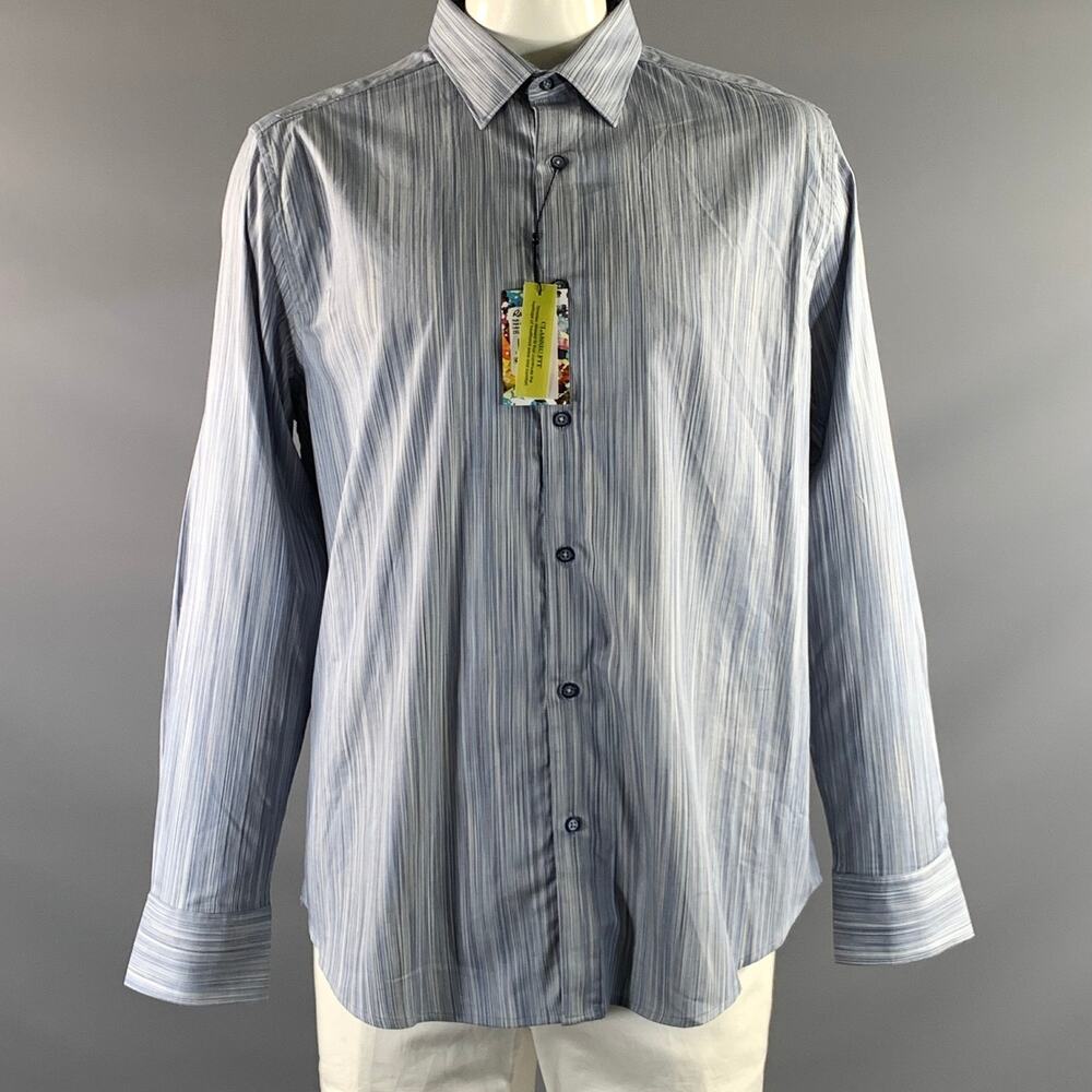 ROBERT GRAHAM Size XXL Blue Stripe Cotton Button Up Long Sleeve Shirt